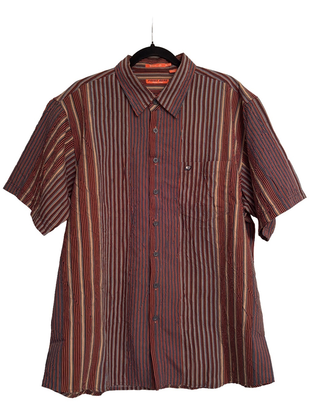 Vintage Point Zero Orange Label Striped Short Sleeve Shirt XL